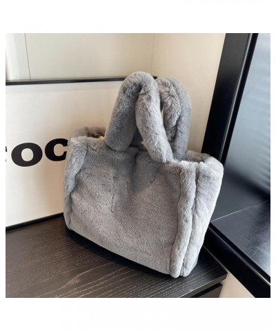 Soft Furry Tote Handbag Cute Fuzzy Satchel Bag Women Plush Shoulder Bag Trendy Large Capacity Travel Work Bag Grey $13.44 Totes