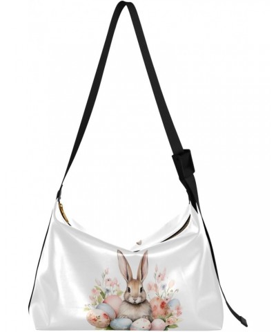 Pink Floral Easter Rabbit Women Leather Handbags Hobo Leather Purse Women Shoulder Bag with Adjustable Shoulder Strap for Wor...