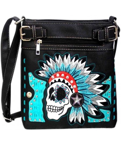 Spooky Skull Indian Headdress Embroidery Feather Conceal Carry Women Handbag Purse Turquoise Crossbody Only $19.94 Crossbody ...