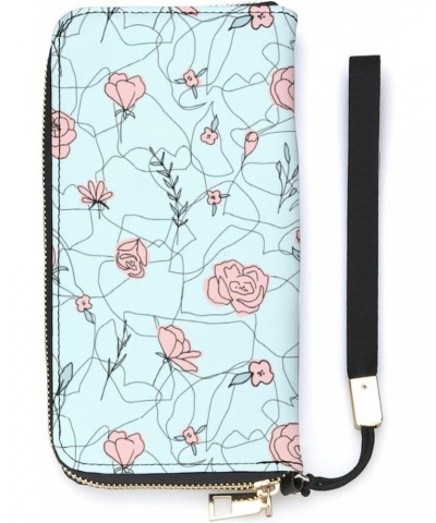 Blue Pattern, Pink Flower Leather Wristlet Clutch Wallet Small Pouch Bag with Strap Leather Wallet Vertical Metal Zipper $21....