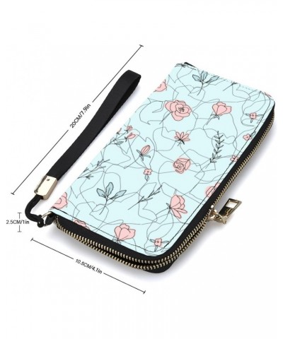 Blue Pattern, Pink Flower Leather Wristlet Clutch Wallet Small Pouch Bag with Strap Leather Wallet Vertical Metal Zipper $21....