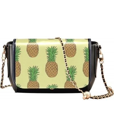 Cute Print Women Leather Shoulder Bag, Colorful Plaid Crossbody Bags for Women Wallet Handbag with Chain Strap Pineapple Frui...