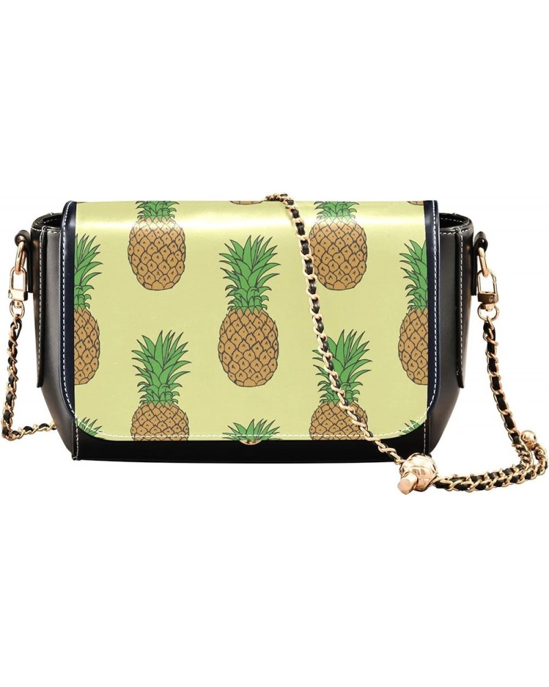 Cute Print Women Leather Shoulder Bag, Colorful Plaid Crossbody Bags for Women Wallet Handbag with Chain Strap Pineapple Frui...