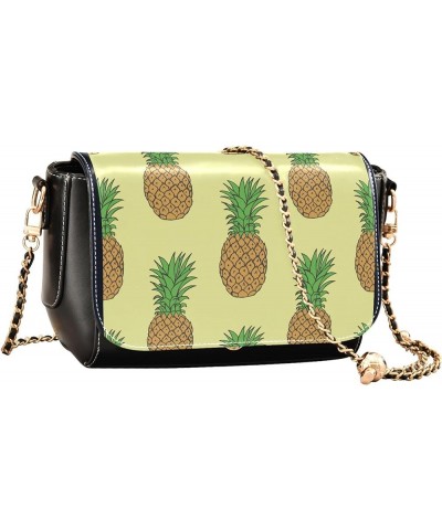 Cute Print Women Leather Shoulder Bag, Colorful Plaid Crossbody Bags for Women Wallet Handbag with Chain Strap Pineapple Frui...