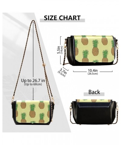 Cute Print Women Leather Shoulder Bag, Colorful Plaid Crossbody Bags for Women Wallet Handbag with Chain Strap Pineapple Frui...