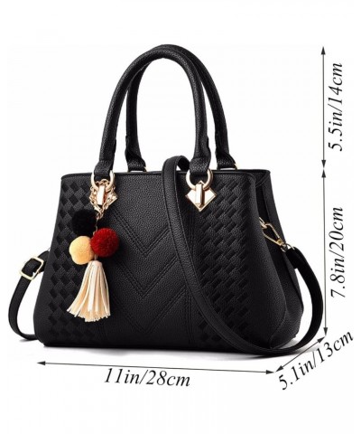 Womens Leather Handbags Purses Top-handle Totes Satchel Shoulder Bag for Ladies with Pompon and Tassel Black $22.21 Totes