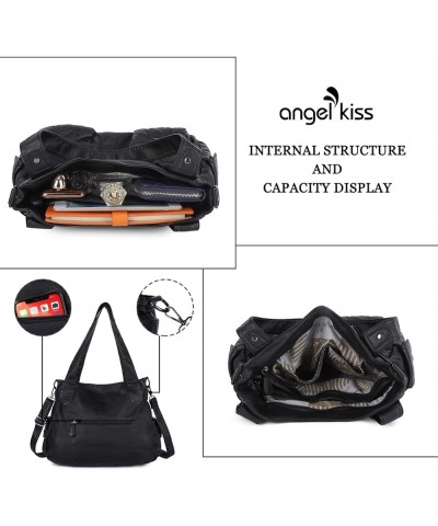 Purses and Handbags Women Tote Shoulder Top Handle Satchel Hobo Bags Fashion Washed Leather Purse 1-1black $19.35 Handbags