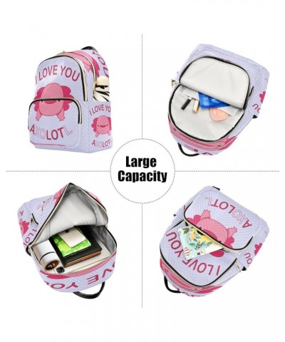 Backpack Purse for Women Valentine's Day Axolotl, Mini Fashion Backpack Love You A Lot Kawaii Lightweight Casual Daypack Shou...