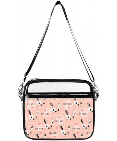 Happy Easter Bunny Pattern Clear Crossbody Shoulder Purse Bag for Men Women, Stadium Clear Messenger Bag Style $14.99 Crossbo...