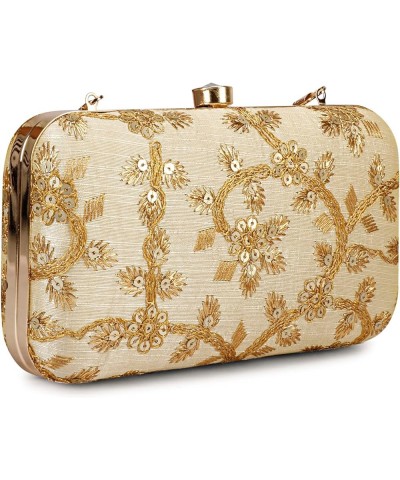 Hand Crafted Designer Box Clutch For Women, Zari Embroidery Clutch For Women/Hand Clutch For Women Golden $16.50 Clutches