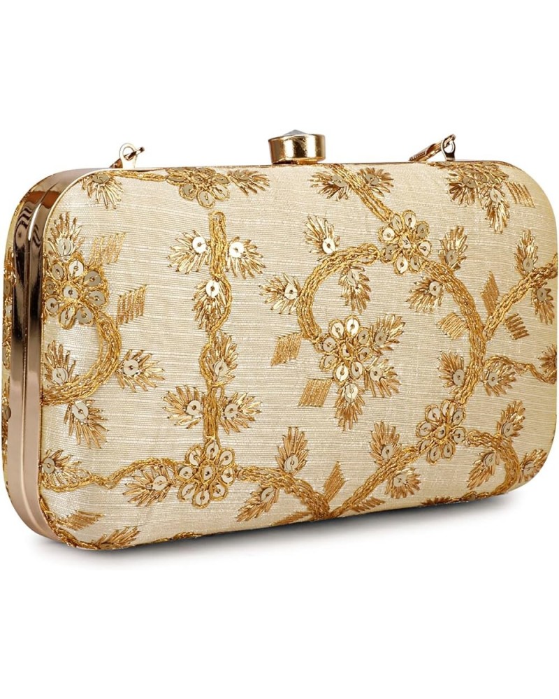 Hand Crafted Designer Box Clutch For Women, Zari Embroidery Clutch For Women/Hand Clutch For Women Golden $16.50 Clutches