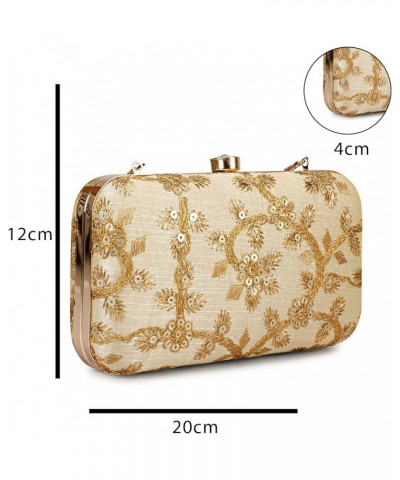 Hand Crafted Designer Box Clutch For Women, Zari Embroidery Clutch For Women/Hand Clutch For Women Golden $16.50 Clutches