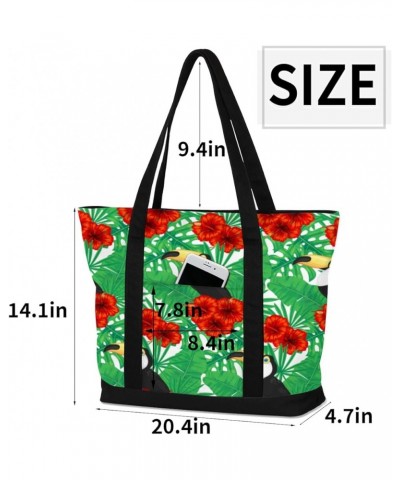 Tote Bag for Women Canvas Shoulder Bag Large Casual Handbag Lightweight Tote Bag with Zipper for Work Travel Shopping Tropica...