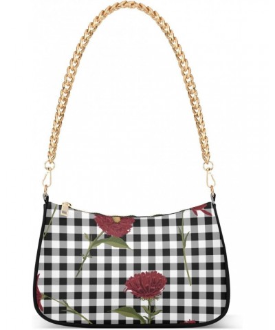 Floral Shoulder Bag Red Flower Black White Plaid Women Clutch Handbag Shoulder Purch Boho Bag Date Chain Bag Tote Bag Spring ...