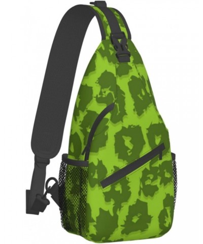 Green Leopard Pattern Sling Bag Crossbody Backpack Hiking Daypack Shoulder Bag Chest Bag for Hiking Walking Travel $13.62 Cro...