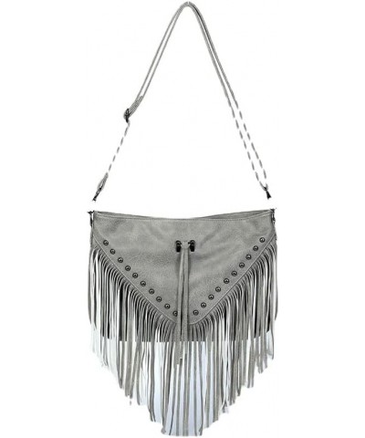 Large Capacity Tassel Shoulder Bag for Women Crossbody Bag Fashion Rivet Bag CasualHobo Bag Gray $34.83 Totes