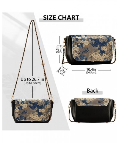 Japanese Style Flowers Leather Crossbody Bag for Women Small Handbag with Chain Strap, Flip-Top Crossbody Purse $17.20 Crossb...