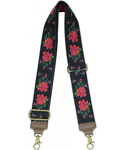 Purse Strap Crossbody Bag Straps Replcement Jacquard Embroidered 2" Wide Adjustable Rose Black,genuine Leather Ends $11.59 Cr...