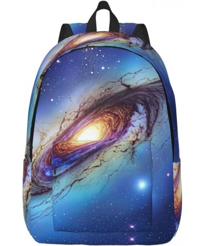 Blue Galaxy Print Unisex Canvas Bag Canvas Shoulder Pouch Pack Lightweight Backpack For Woman Lady Black Small $23.75 Backpacks