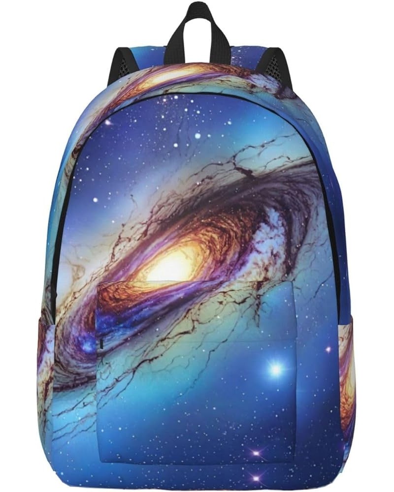 Blue Galaxy Print Unisex Canvas Bag Canvas Shoulder Pouch Pack Lightweight Backpack For Woman Lady Black Small $23.75 Backpacks