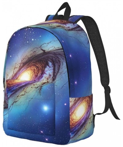 Blue Galaxy Print Unisex Canvas Bag Canvas Shoulder Pouch Pack Lightweight Backpack For Woman Lady Black Small $23.75 Backpacks