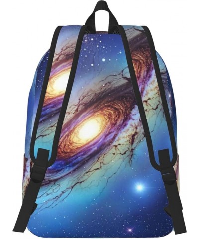 Blue Galaxy Print Unisex Canvas Bag Canvas Shoulder Pouch Pack Lightweight Backpack For Woman Lady Black Small $23.75 Backpacks