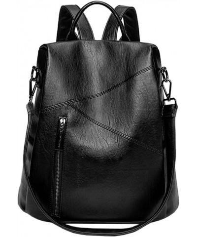 PU women's retro backpack, large capacity soft leather backpack, detachable shoulder strap handbag Black $23.49 Backpacks