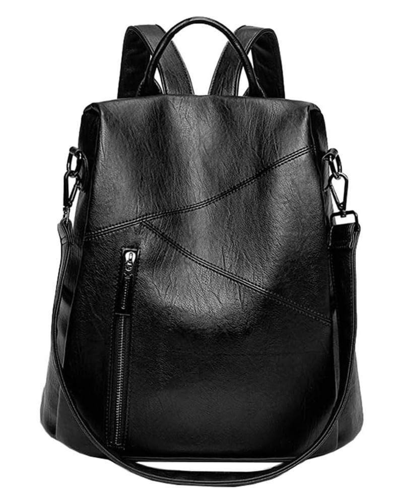 PU women's retro backpack, large capacity soft leather backpack, detachable shoulder strap handbag Black $23.49 Backpacks