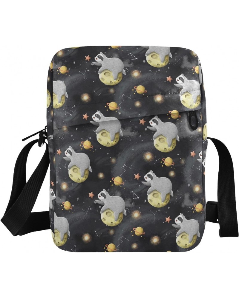 Small Shoulder Funny Sloth Astronaut Stars Messenger Bags Women and Men Mini Adjustable Crossbody Handbag, Travel Portable Pu...