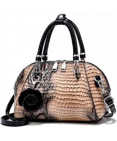 Women Handbag Snake Print Shoulder Bag Crocodile Leather Top Handle Handbag Rose Pendant Purse Khaki $32.43 Shoulder Bags