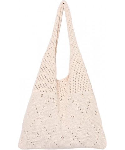 Crochet Mesh Beach Tote Bag Summer Y2K Aesthetic Knit Shoulder Bag Large Capacity Hobo Bag for Women B-beige $9.90 Totes