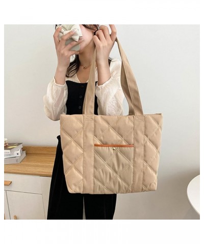 Women Casual Shoulder Bag Large Capacity Quilted Fashion Top-Handle Bag Lightweight Solid Work Bag Zipper Closure Khaki $10.8...