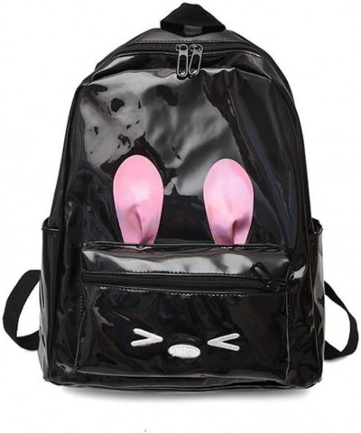 Women's Cute Cartoon Embroidered Rabbit Laser Backpack Reflectivebag (Sliver) Black $22.60 Backpacks