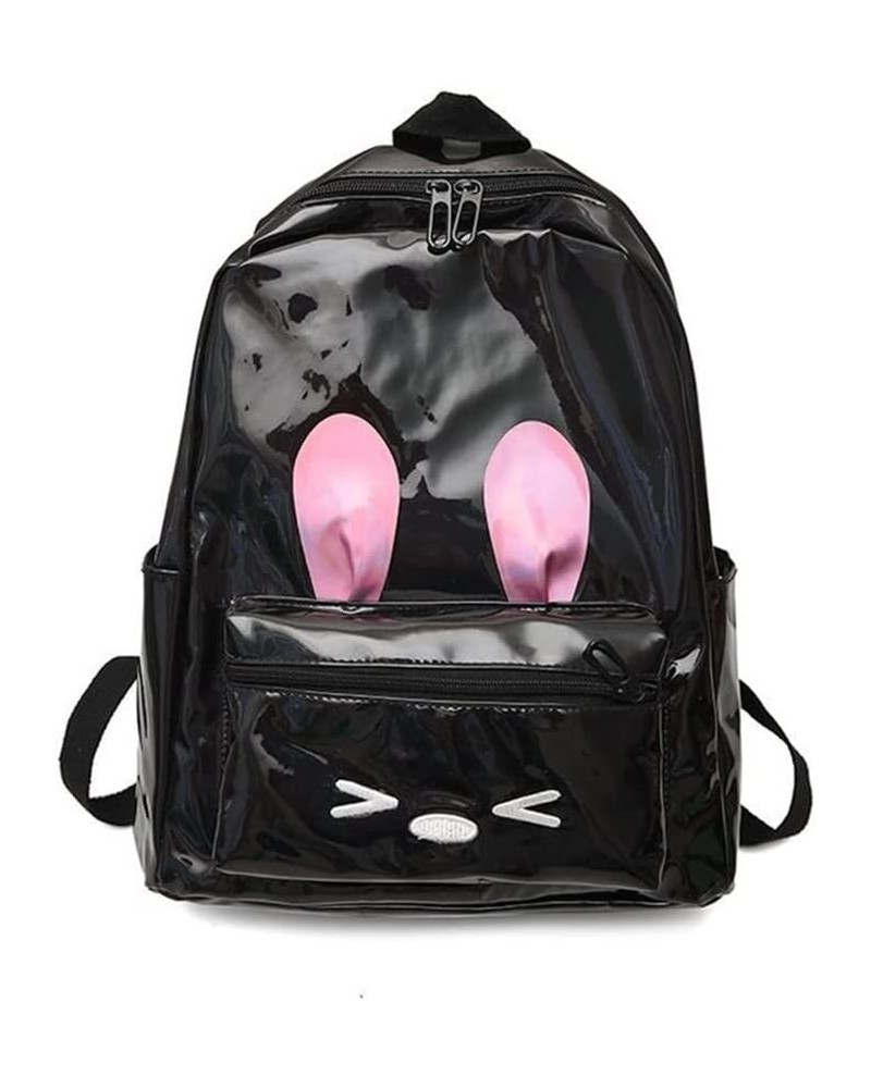 Women's Cute Cartoon Embroidered Rabbit Laser Backpack Reflectivebag (Sliver) Black $22.60 Backpacks