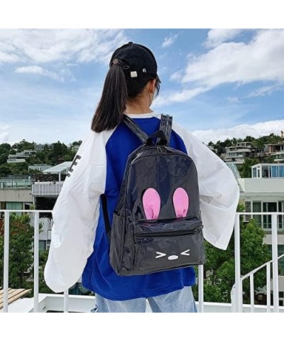 Women's Cute Cartoon Embroidered Rabbit Laser Backpack Reflectivebag (Sliver) Black $22.60 Backpacks