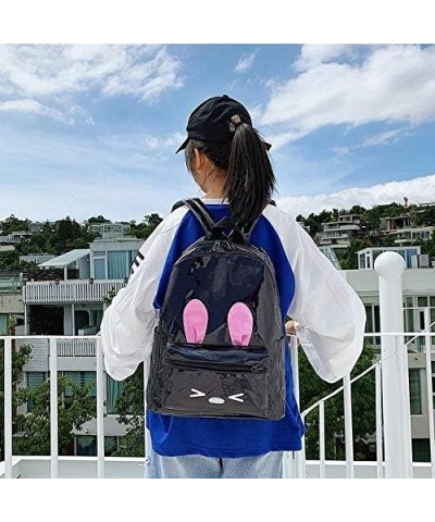 Women's Cute Cartoon Embroidered Rabbit Laser Backpack Reflectivebag (Sliver) Black $22.60 Backpacks