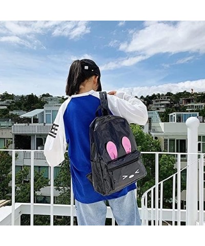 Women's Cute Cartoon Embroidered Rabbit Laser Backpack Reflectivebag (Sliver) Black $22.60 Backpacks