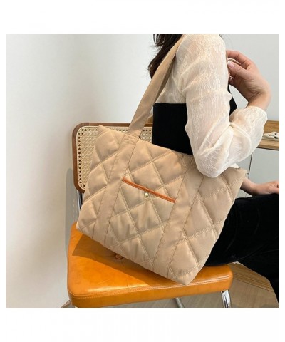 Women Casual Shoulder Bag Large Capacity Quilted Fashion Top-Handle Bag Lightweight Solid Work Bag Zipper Closure Khaki $10.8...