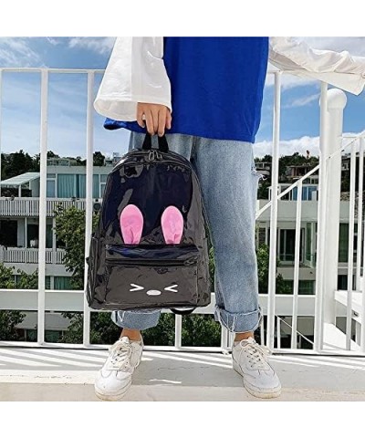 Women's Cute Cartoon Embroidered Rabbit Laser Backpack Reflectivebag (Sliver) Black $22.60 Backpacks