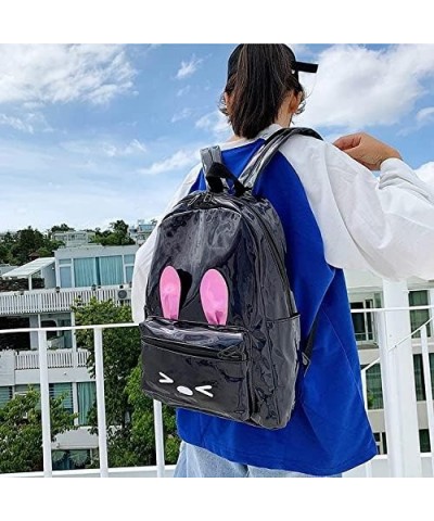 Women's Cute Cartoon Embroidered Rabbit Laser Backpack Reflectivebag (Sliver) Black $22.60 Backpacks