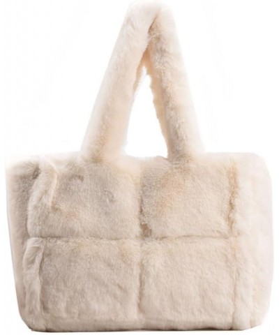 Puffy Tote Bag Faux Fur Bag Winter Purses for Women Cute Fuzzy Purse Womens Puffer Tote Bag Shoulder Bags (B11-Khaki) A02-whi...