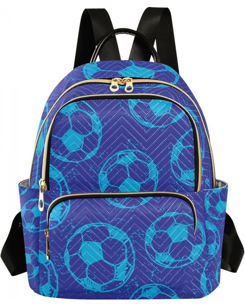 Soccer Balls Blue Backpack for Women Shoulder Bag Lightweight Mini Backpack Casual Daypack for Travel Mini(10.23'' x 5.11'' x...