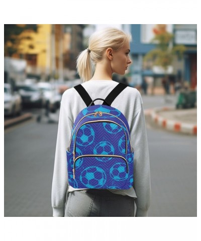 Soccer Balls Blue Backpack for Women Shoulder Bag Lightweight Mini Backpack Casual Daypack for Travel Mini(10.23'' x 5.11'' x...