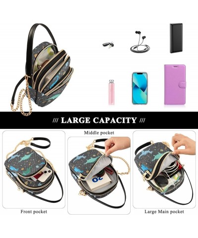 Cute Strawberry Flower Crossbody Bags for Women Travel Chain Crossbody Bag Space Dino Pattern Blue $9.10 Crossbody Bags