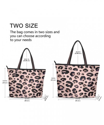 Womens Tote Bag, Watercolor Animal Snow Leopard Pink Beige Ladies Zip Shoulder Handbags $12.23 Shoulder Bags