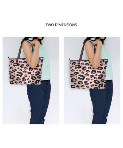 Womens Tote Bag, Watercolor Animal Snow Leopard Pink Beige Ladies Zip Shoulder Handbags $12.23 Shoulder Bags