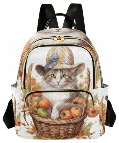 Military Cats Pattern Quilted Backpack Purse for Women Backpack Purse Cute Travel Backpack Thanksgiving Cat Pumpkins Medium $...