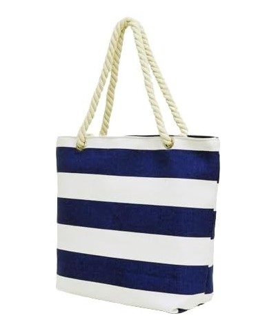 Women's beach bag, beach handbag, beach bag shoulder bag, horizontal striped sail shopping bag, new women's bag Dark Blue $14...