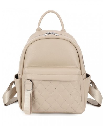 Women Fashion Backpacks Mini Purse Backpack Vegan Leather Small Size Quilted Little Daypack Bag Khaki $11.21 Backpacks