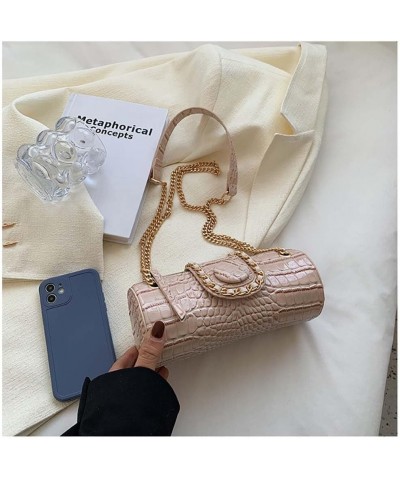 Small Purse Chain Crossbody Bag Women's Cylindrical Shoulder Bag Apricot $13.23 Crossbody Bags